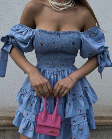 Γυναικείο έξωμο φόρεμα 23188 μπλε