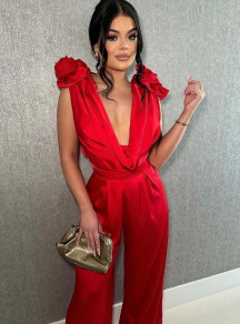 Γυναικεία κομψή ολόσωμη φόρμα H4622 κόκκινη