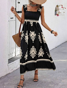 Γυναικείο φόρεμα με print T7746 μαύρο