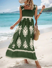 Γυναικείο φόρεμα με print T7746 χακί