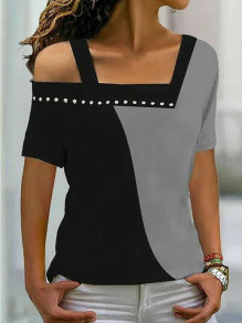 Γυναικεία μπλούζα με εντυπωσιακή λαιμόκοψη J71028 γκρι