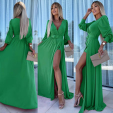 Γυναικείο μακρύ φόρεμα με ζώνη A1570 πράσινο