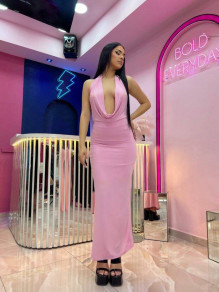 Γυναικείο φόρεμα με βαθύ ντεκολτέ LT9568 ροζ