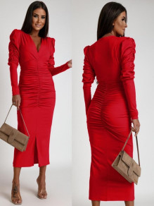 Γυναικείο κομψό φόρεμα ντραπέ K5604 κόκκινο