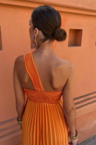 Γυναικείο φόρεμα σολέι με έναν ώμο LT6540 πορτοκαλί