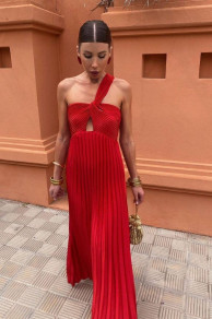 Γυναικείο φόρεμα σολέι με έναν ώμο LT6540 κόκκινο