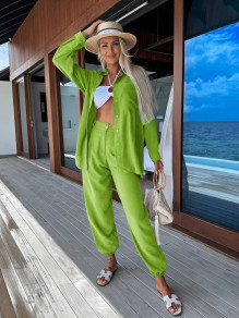 Γυναικείο σετ πουκάμισο και παντελόνι A1241 ανοιχτό πράσινο