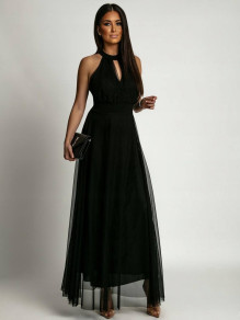 Γυναικείο μακρύ φόρεμα με τούλι 241209 μαύρο