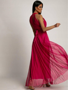 Γυναικείο μακρύ φόρεμα με τούλι 241209 φούξια