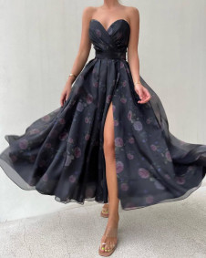 Γυναικείο κομψό φόρεμα με print H3898 μαύρο