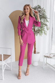 Γυναικείο σετ σακάκι με ζώνη και παντελόνι K8738 φούξια