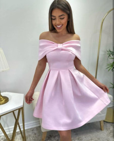 Γυναικείο φόρεμα με φιόγκο L8870 ανοιχτό ροζ
