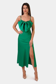 Γυναικείο φόρεμα σατέν με φιόγκο L8872 πράσινο