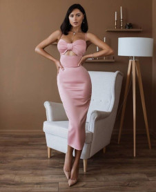 Γυναικείο κομψό φόρεμα L8874 ροζ