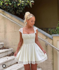 Γυναικείο εντυπωσιακό φόρεμα με δαντέλα LP4940 λευκό