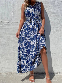 Γυναικείο μακρύ φόρεμα με στάμπα PB6090 μπλε