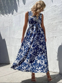 Γυναικείο μακρύ φόρεμα με στάμπα PB6090 μπλε