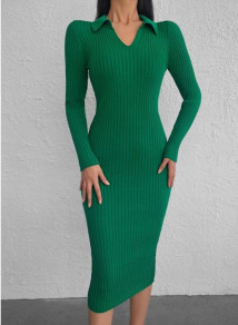 Γυναικείο φόρεμα ζέρσεϊ ριμπ J2005 πράσινο