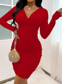 Γυναικείο κοντό φόρεμα με σούρες J1332 κόκκινο