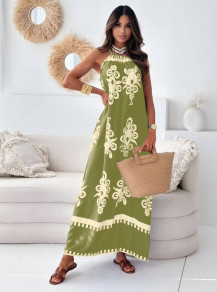 Γυναικείο μακρύ φόρεμα με σχέδια A1861 ανοιχτό πράσινο