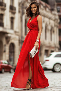 Γυναικείο μακρύ φόρεμα με σκίσιμο L8863 κόκκινο