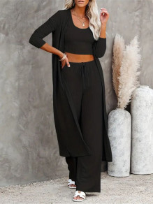 Γυναικείο σετ από 3τμχ. croptop, ζακέτα και παντελόνι 550159 μαύρο