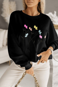 Γυναικεία ριχτή μπλούζα με λουλούδια P5397 μαύρο