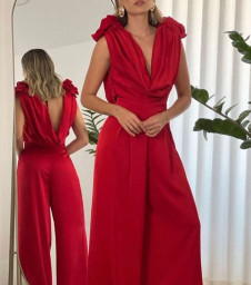 Γυναικεία κομψή ολόσωμη φόρμα H4622 κόκκινη