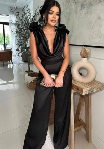 Γυναικεία κομψή ολόσωμη φόρμα H4622 μαύρη