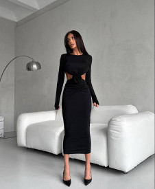 Γυναικείο μίντι φόρεμα με κοψίματα 5b5165 μαύρο