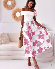 Γυναικείο φόρεμα με λεπτομέρεια λουλούδι 24662 ροζ