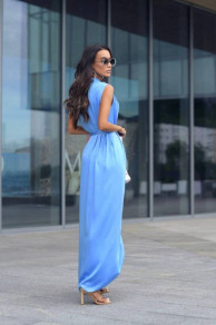Γυναικείο σατέν φόρεμα H4624 γαλάζιο