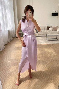 Γυναικείο σατέν φόρεμα H4624 ροζ