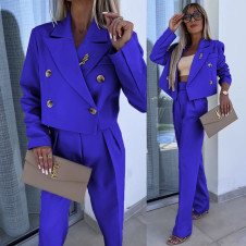 Γυναικείο κομψό σετ σακάκι και παντελόνι K23252 μπλε