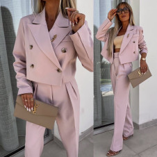 Γυναικείο κομψό σετ σακάκι και παντελόνι K23252 ροζ
