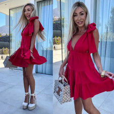 Γυναικείο φόρεμα με κορδόνια L8895 κόκκινο