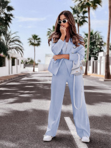 Γυναικείο κομψό σετ σακάκι και παντελόνι K8741 γαλάζιο