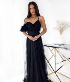 Γυναικείο κομψό φόρεμα με τούλι K6787 μαύρο