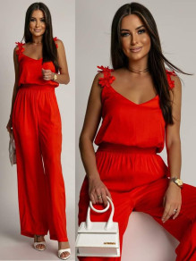 Γυναικεία ολόσωμη φόρμα με εντυπωσιακές τιράντες 7826 κόκκινη