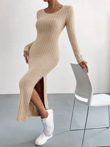 Гυναικείο casual φόρεμα με σκίσιμο AR3062 μπεζ