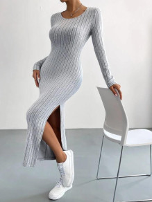 Гυναικείο casual φόρεμα με σκίσιμο AR3062 γκρι