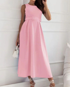 Γυναικείο μίντι φόρεμα με ζώνη 8860 ροζ