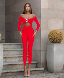 Γυναικεία εντυπωσιακή ολόσωμη  φόρμα LP4998 κόκκινο