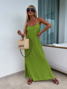 Γυναικείο χαλαρό μακρύ φόρεμα A1889 ανοιχτό πράσινο