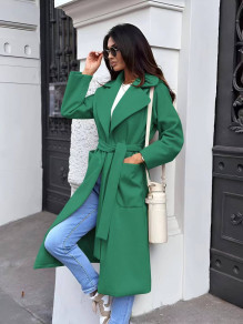 Γυναικείο μακρύ παλτό με ζώνη A1277 πράσινο