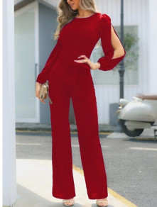 Γυναικεία κομψή ολόσωμη φόρμα με έμφαση στα μανίκια J1336 κόκκινο