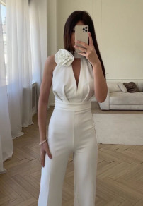 Γυναικεία κομψή ολόσωμη φόρμα ET4637 άσπρη