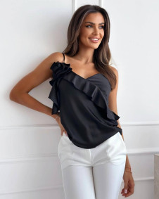 Γυναικείο σατέν αμάνικο μπλουζάκι LT9653 μαύρο