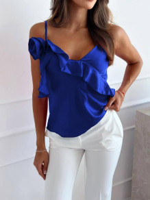 Γυναικείο σατέν αμάνικο μπλουζάκι LT9653 μπλε