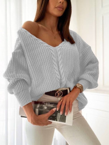 Γυναικείο εντυπωσιακό πλεκτό πουλόβερ 1517 γκρι
